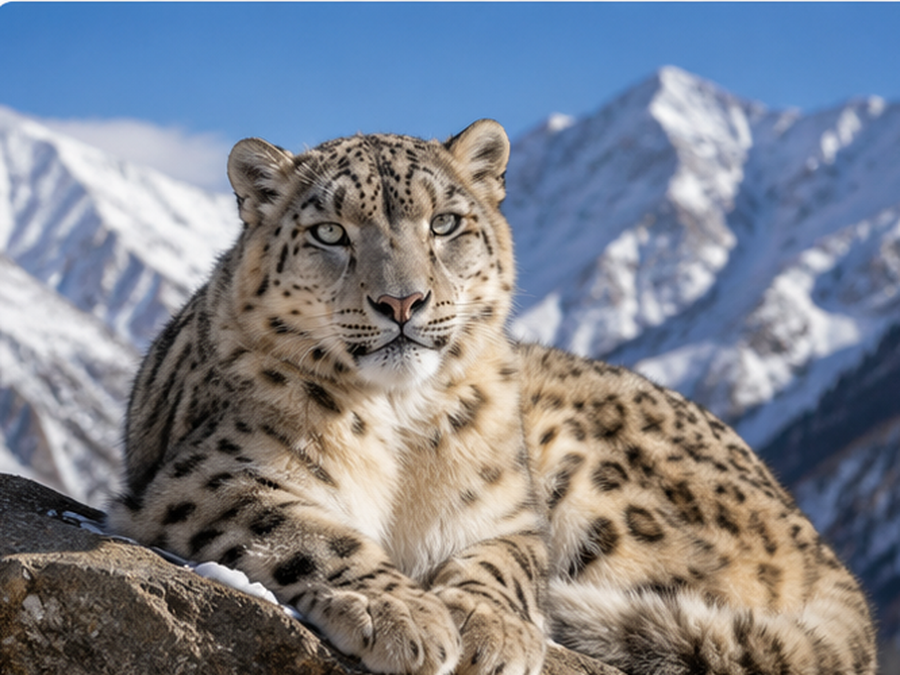 Snow leopard on rocky Himalayan terrain