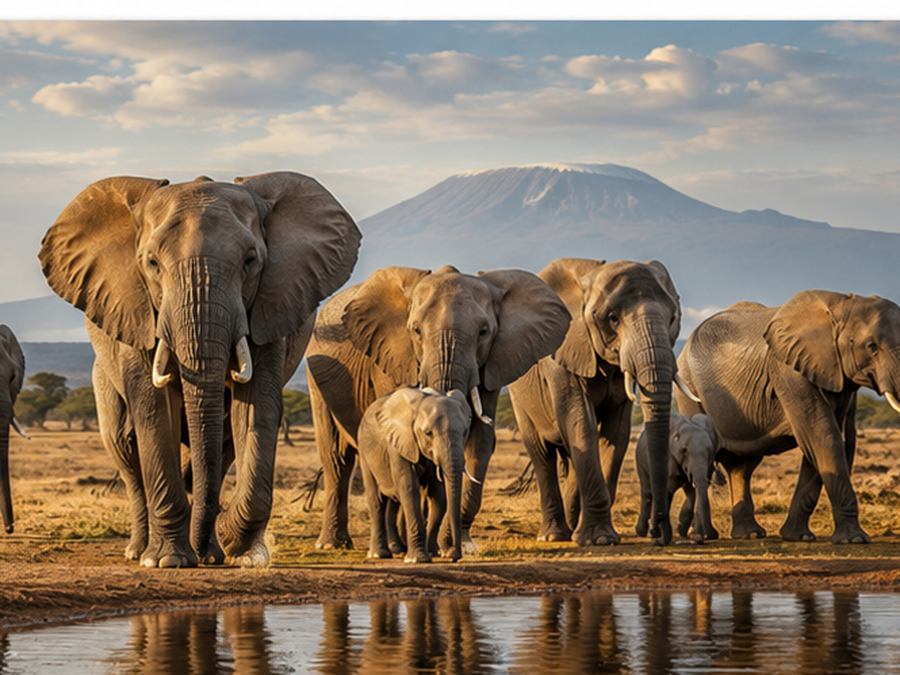 Elephant herd on dry savannah grassland